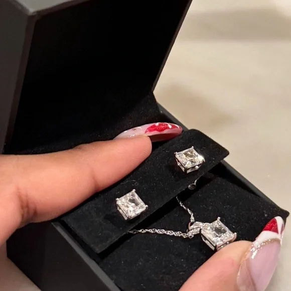 Zales Silver Earring and Necklace Set - Picture 2 of 5